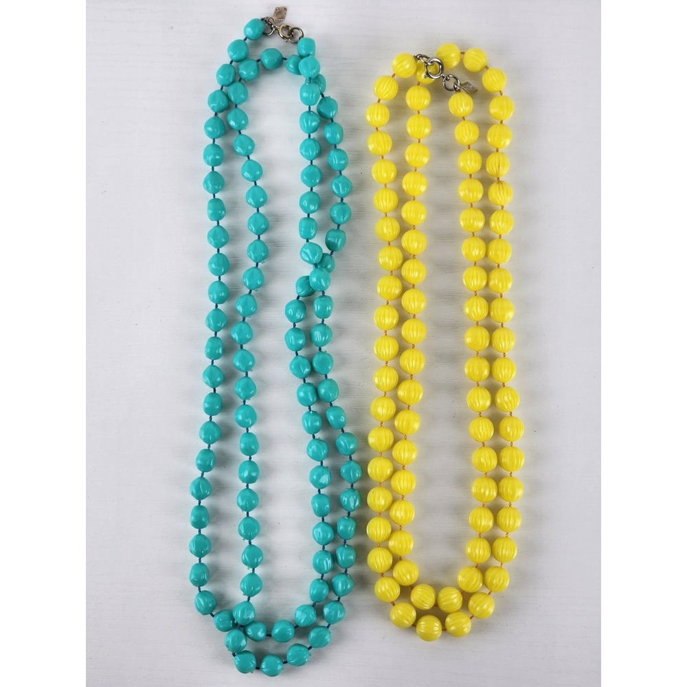 Sarah Coventry Vintage Beaded Necklaces Aqua Yellow Signed Costume Turquoise